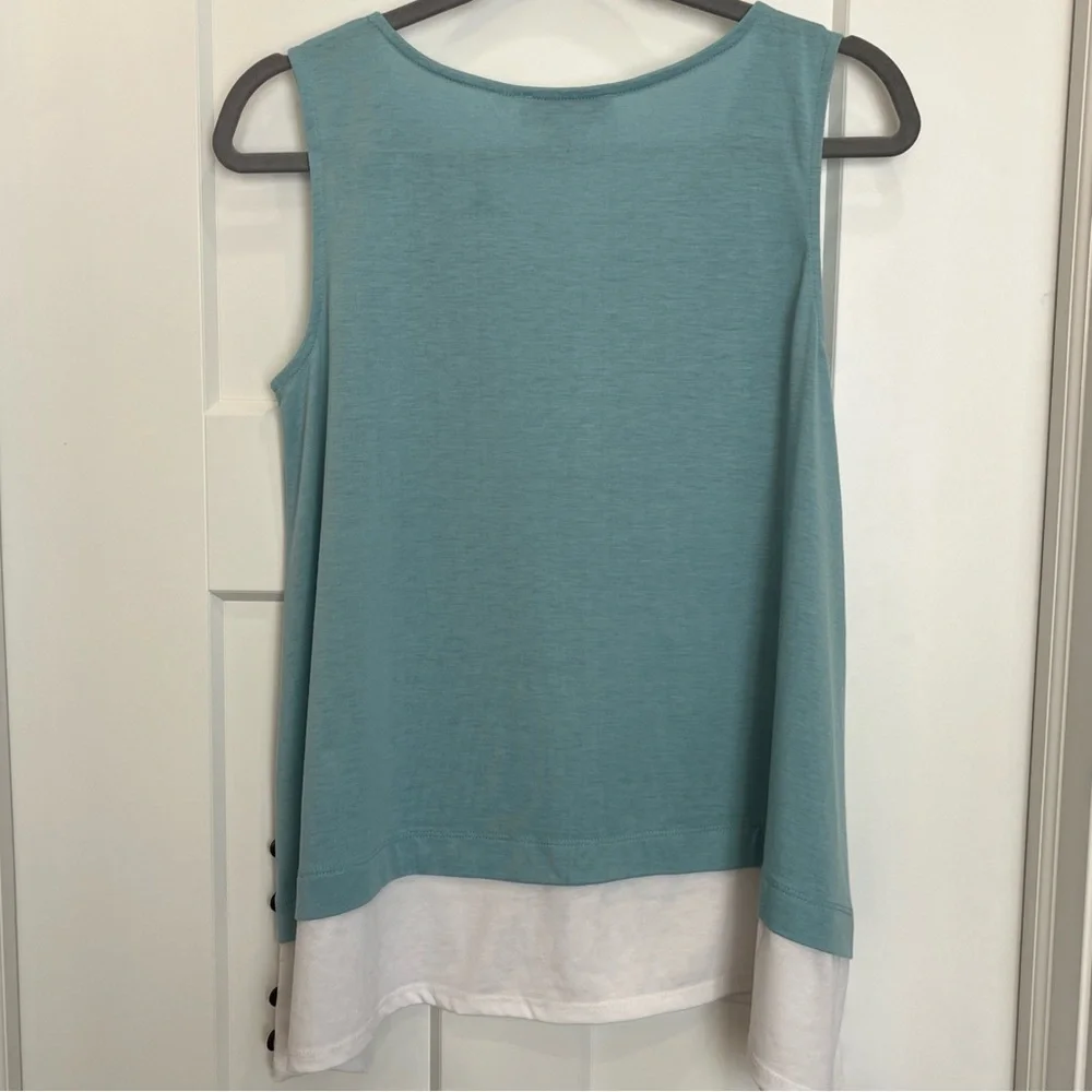 Simply Noelle Size S/ M Teal White Sleeveless Polyester Spandex Tunic Buttons‎